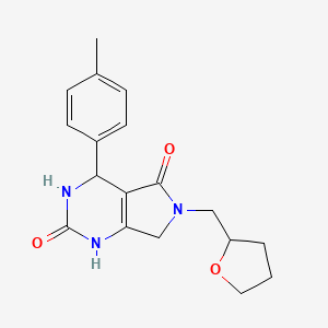 molecular formula C18H21N3O3 B2761175 6-((tetrahydrofuran-2-yl)methyl)-4-(p-tolyl)-3,4,6,7-tetrahydro-1H-pyrrolo[3,4-d]pyrimidine-2,5-dione CAS No. 1021122-18-8