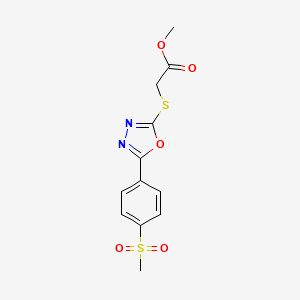 molecular formula C12H12N2O5S2 B2761180 Methyl ({5-[4-(methylsulfonyl)phenyl]-1,3,4-oxadiazol-2-yl}sulfanyl)acetate CAS No. 923195-96-4