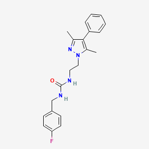 molecular formula C21H23FN4O B2761213 1-(2-(3,5-dimethyl-4-phenyl-1H-pyrazol-1-yl)ethyl)-3-(4-fluorobenzyl)urea CAS No. 2034293-24-6