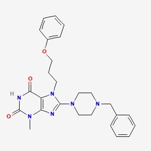 molecular formula C26H30N6O3 B2761215 8-(4-苄基哌嗪-1-基)-3-甲基-7-(3-苯氧基丙基)-1H-嘧啶-2,6(3H,7H)-二酮 CAS No. 887221-96-7