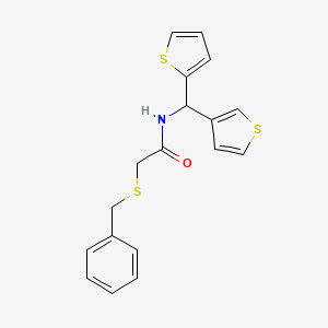 2-(benzylthio)-N-(thiophen-2-yl(thiophen-3-yl)methyl)acetamide