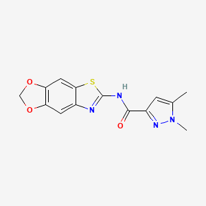 molecular formula C14H12N4O3S B2761228 N-([1,3]二氧杂环[4',5':4,5]苯并[1,2-d]噻唑-6-基)-1,5-二甲基-1H-吡唑-3-甲酰胺 CAS No. 1013795-12-4