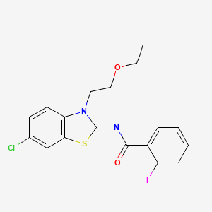 molecular formula C18H16ClIN2O2S B2761231 N-[(2Z)-6-chloro-3-(2-ethoxyethyl)-2,3-dihydro-1,3-benzothiazol-2-ylidene]-2-iodobenzamide CAS No. 865162-60-3
