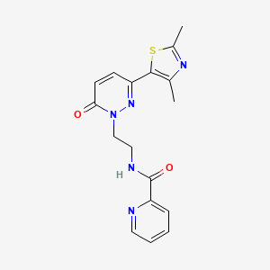 molecular formula C17H17N5O2S B2761279 N-(2-(3-(2,4-二甲基噻唑-5-基)-6-氧代吡啶并[6H]-基)乙基)吡啶甲酰胺 CAS No. 1257550-77-8