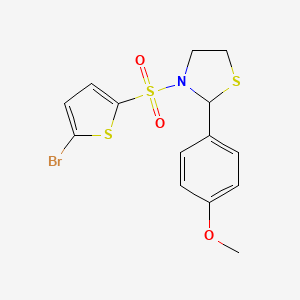 molecular formula C14H14BrNO3S3 B2761284 3-((5-Bromothiophen-2-yl)sulfonyl)-2-(4-methoxyphenyl)thiazolidine CAS No. 2034286-64-9