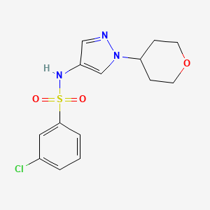 molecular formula C14H16ClN3O3S B2761291 3-chloro-N-(1-(tetrahydro-2H-pyran-4-yl)-1H-pyrazol-4-yl)benzenesulfonamide CAS No. 1797867-56-1
