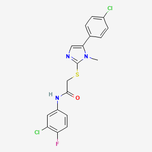 molecular formula C18H14Cl2FN3OS B2761292 N-(3-chloro-4-fluorophenyl)-2-{[5-(4-chlorophenyl)-1-methyl-1H-imidazol-2-yl]sulfanyl}acetamide CAS No. 946380-74-1
