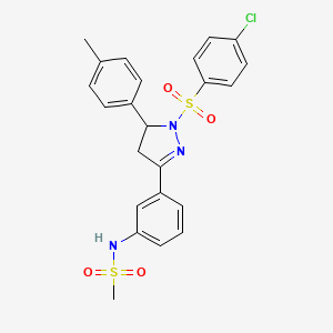 molecular formula C23H22ClN3O4S2 B2761293 N-[3-[2-(4-chlorophenyl)sulfonyl-3-(4-methylphenyl)-3,4-dihydropyrazol-5-yl]phenyl]methanesulfonamide CAS No. 851782-06-4