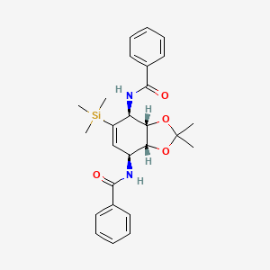 molecular formula C26H32N2O4Si B2761311 N,N'-((3aR,4R,7R,7aS)-2,2-dimethyl-5-(trimethylsilyl)-3a,4,7,7a-tetrahydrobenzo[d][1,3]dioxole-4,7-diyl)dibenzamide (racemic) CAS No. 1998128-25-8