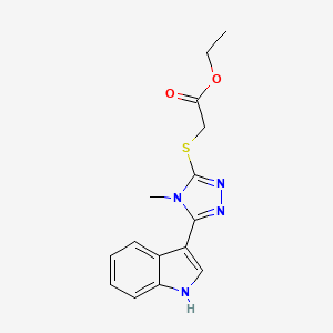molecular formula C15H16N4O2S B2761312 ethyl 2-((5-(1H-indol-3-yl)-4-methyl-4H-1,2,4-triazol-3-yl)thio)acetate CAS No. 852143-35-2