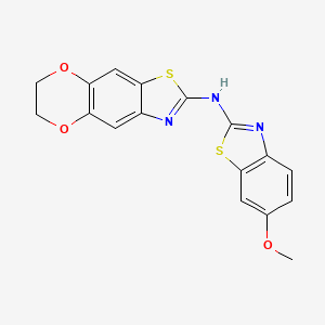 molecular formula C17H13N3O3S2 B2761345 N-(6-methoxy-1,3-benzothiazol-2-yl)-10,13-dioxa-4-thia-6-azatricyclo[7.4.0.0^{3,7}]trideca-1,3(7),5,8-tetraen-5-amine CAS No. 862976-94-1