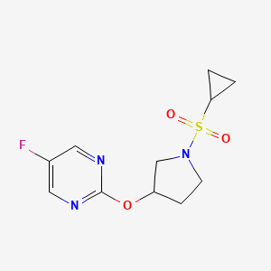 molecular formula C11H14FN3O3S B2761365 2-((1-(Cyclopropylsulfonyl)pyrrolidin-3-yl)oxy)-5-fluoropyrimidine CAS No. 2034296-65-4