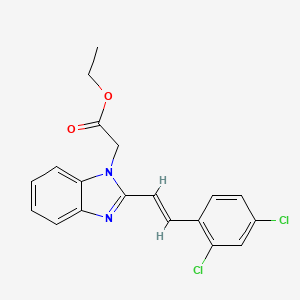 molecular formula C19H16Cl2N2O2 B2761374 ethyl 2-{2-[(E)-2-(2,4-dichlorophenyl)ethenyl]-1H-1,3-benzodiazol-1-yl}acetate CAS No. 338772-07-9