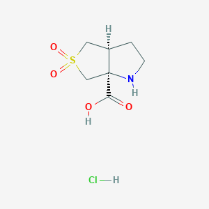 molecular formula C7H12ClNO4S B2761377 rac-(3aR,6aR)-5,5-dioxo-hexahydro-1H-5lambda6-thieno[3,4-b]pyrrole-6a-carboxylic acid hydrochloride CAS No. 2416217-95-1