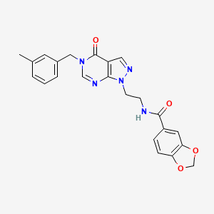 molecular formula C23H21N5O4 B2761379 N-(2-(5-(3-methylbenzyl)-4-oxo-4,5-dihydro-1H-pyrazolo[3,4-d]pyrimidin-1-yl)ethyl)benzo[d][1,3]dioxole-5-carboxamide CAS No. 922087-61-4