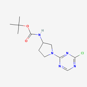 molecular formula C12H18ClN5O2 B2761399 Tert-butyl N-[1-(4-chloro-1,3,5-triazin-2-yl)pyrrolidin-3-yl]carbamate CAS No. 2377035-15-7