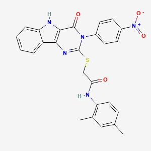 molecular formula C26H21N5O4S B2761471 N-(2,4-dimethylphenyl)-2-((3-(4-nitrophenyl)-4-oxo-4,5-dihydro-3H-pyrimido[5,4-b]indol-2-yl)thio)acetamide CAS No. 536716-87-7