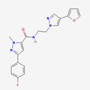 molecular formula C20H18FN5O2 B2761484 3-(4-fluorophenyl)-N-(2-(4-(furan-2-yl)-1H-pyrazol-1-yl)ethyl)-1-methyl-1H-pyrazole-5-carboxamide CAS No. 2034512-04-2