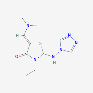 molecular formula C10H16N6OS B2761521 2-((4H-1,2,4-Triazol-4-yl)amino)-5-((dimethylamino)methylene)-3-ethylthiazolidin-4-one CAS No. 453557-84-1