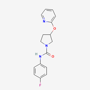 molecular formula C16H16FN3O2 B2761531 N-(4-fluorophenyl)-3-(pyridin-2-yloxy)pyrrolidine-1-carboxamide CAS No. 1903915-23-0