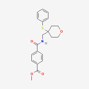molecular formula C21H23NO4S B2761565 methyl 4-({[4-(phenylsulfanyl)oxan-4-yl]methyl}carbamoyl)benzoate CAS No. 1797173-59-1