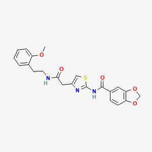 molecular formula C22H21N3O5S B2761697 N-(4-(2-((2-methoxyphenethyl)amino)-2-oxoethyl)thiazol-2-yl)benzo[d][1,3]dioxole-5-carboxamide CAS No. 941985-08-6