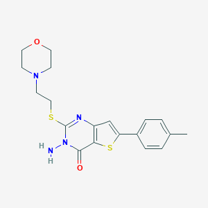 molecular formula C19H22N4O2S2 B276174 3-amino-6-(4-methylphenyl)-2-{[2-(4-morpholinyl)ethyl]sulfanyl}thieno[3,2-d]pyrimidin-4(3H)-one 