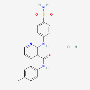 molecular formula C19H19ClN4O3S B2761744 N-(4-methylphenyl)-2-[(4-sulfamoylphenyl)amino]pyridine-3-carboxamide hydrochloride CAS No. 1052545-49-9