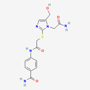 4-(2-((1-(2-amino-2-oxoethyl)-5-(hydroxymethyl)-1H-imidazol-2-yl)thio)acetamido)benzamide