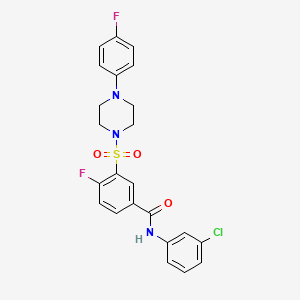 molecular formula C23H20ClF2N3O3S B2761761 N-(3-chlorophenyl)-4-fluoro-3-{[4-(4-fluorophenyl)piperazin-1-yl]sulfonyl}benzamide 