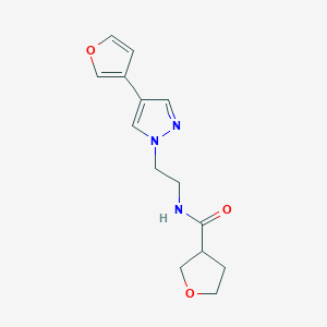 molecular formula C14H17N3O3 B2761779 N-{2-[4-(furan-3-yl)-1H-pyrazol-1-yl]ethyl}oxolane-3-carboxamide CAS No. 2034354-61-3