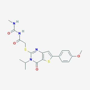 molecular formula C20H22N4O4S2 B276180 N-({[3-isopropyl-6-(4-methoxyphenyl)-4-oxo-3,4-dihydrothieno[3,2-d]pyrimidin-2-yl]sulfanyl}acetyl)-N'-methylurea 