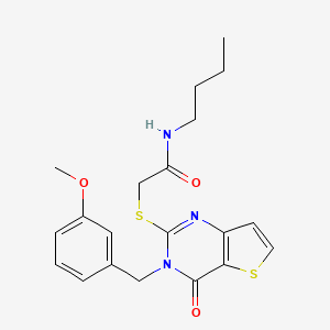 molecular formula C20H23N3O3S2 B2761804 N-butyl-2-({3-[(3-methoxyphenyl)methyl]-4-oxo-3H,4H-thieno[3,2-d]pyrimidin-2-yl}sulfanyl)acetamide CAS No. 1252857-37-6