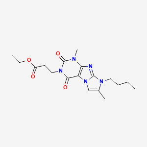 molecular formula C18H25N5O4 B2761912 ethyl 3-(8-butyl-1,7-dimethyl-2,4-dioxo-1H-imidazo[2,1-f]purin-3(2H,4H,8H)-yl)propanoate CAS No. 887464-22-4