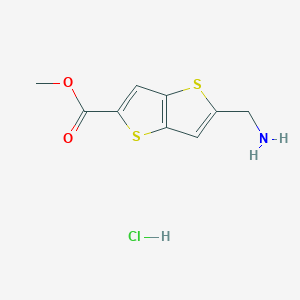 molecular formula C9H10ClNO2S2 B2761935 Methyl5-(aminomethyl)thieno[3,2-b]thiophene-2-carboxylatehydrochloride CAS No. 2248322-44-1