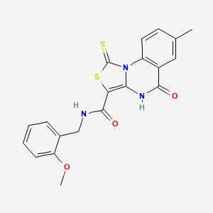 molecular formula C20H17N3O3S2 B2761936 N-(2-methoxybenzyl)-7-methyl-5-oxo-1-thioxo-4,5-dihydro-1H-thiazolo[3,4-a]quinazoline-3-carboxamide CAS No. 1111160-62-3