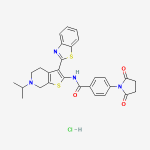molecular formula C28H27ClN4O3S2 B2761938 N-(3-(benzo[d]thiazol-2-yl)-6-isopropyl-4,5,6,7-tetrahydrothieno[2,3-c]pyridin-2-yl)-4-(2,5-dioxopyrrolidin-1-yl)benzamide hydrochloride CAS No. 1216670-50-6
