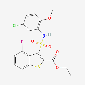 molecular formula C18H15ClFNO5S2 B2761994 Ethyl 3-[(5-chloro-2-methoxyphenyl)sulfamoyl]-4-fluoro-1-benzothiophene-2-carboxylate CAS No. 932303-94-1