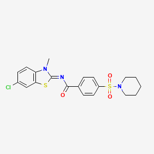 molecular formula C20H20ClN3O3S2 B2762014 N-[(2Z)-6-chloro-3-methyl-2,3-dihydro-1,3-benzothiazol-2-ylidene]-4-(piperidine-1-sulfonyl)benzamide CAS No. 393835-22-8