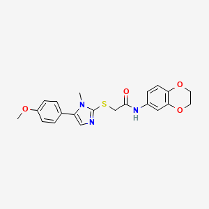 molecular formula C21H21N3O4S B2762087 N-(2,3-dihydrobenzo[b][1,4]dioxin-6-yl)-2-((5-(4-methoxyphenyl)-1-methyl-1H-imidazol-2-yl)thio)acetamide CAS No. 941969-90-0