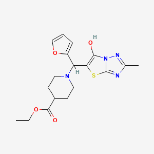 molecular formula C18H22N4O4S B2762091 Ethyl 1-(furan-2-yl(6-hydroxy-2-methylthiazolo[3,2-b][1,2,4]triazol-5-yl)methyl)piperidine-4-carboxylate CAS No. 851969-94-3