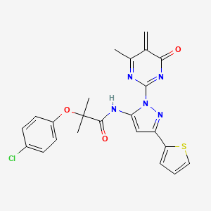 2-(4-chlorophenoxy)-2-methyl-N-[2-(4-methyl-5-methylidene-6-oxopyrimidin-2-yl)-5-thiophen-2-ylpyrazol-3-yl]propanamide