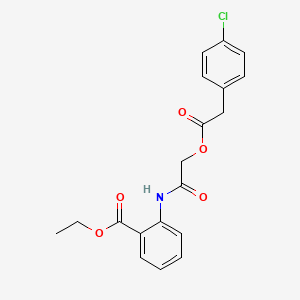 B2762312 Ethyl 2-[[2-[2-(4-chlorophenyl)acetyl]oxyacetyl]amino]benzoate CAS No. 1001562-23-7
