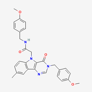 molecular formula C29H28N4O4 B2762324 N-[(4-methoxyphenyl)methyl]-2-{3-[(4-methoxyphenyl)methyl]-8-methyl-4-oxo-3H,4H,5H-pyrimido[5,4-b]indol-5-yl}acetamide CAS No. 1189684-46-5
