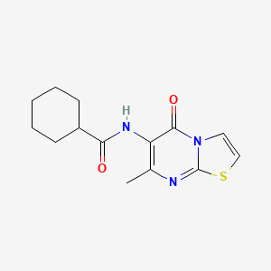 molecular formula C14H17N3O2S B2762325 N-(7-methyl-5-oxo-5H-thiazolo[3,2-a]pyrimidin-6-yl)cyclohexanecarboxamide CAS No. 955769-18-3
