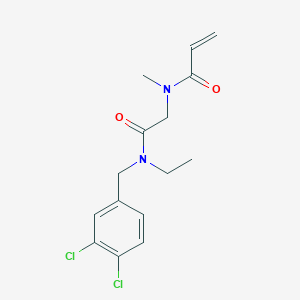 molecular formula C15H18Cl2N2O2 B2762329 N-[2-[(3,4-Dichlorophenyl)methyl-ethylamino]-2-oxoethyl]-N-methylprop-2-enamide CAS No. 2197637-82-2