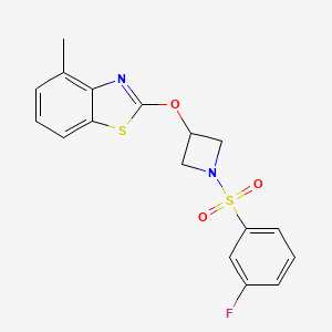 molecular formula C17H15FN2O3S2 B2762462 2-((1-((3-Fluorophenyl)sulfonyl)azetidin-3-yl)oxy)-4-methylbenzo[d]thiazole CAS No. 1396760-85-2
