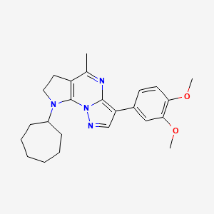 molecular formula C24H30N4O2 B2762463 8-cycloheptyl-3-(3,4-dimethoxyphenyl)-5-methyl-7,8-dihydro-6H-pyrazolo[1,5-a]pyrrolo[3,2-e]pyrimidine CAS No. 685108-51-4