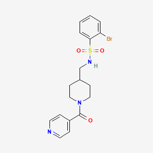 molecular formula C18H20BrN3O3S B2762473 2-bromo-N-((1-isonicotinoylpiperidin-4-yl)methyl)benzenesulfonamide CAS No. 1448130-62-8