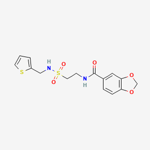 molecular formula C15H16N2O5S2 B2762480 N-(2-{[(thiophen-2-yl)methyl]sulfamoyl}ethyl)-2H-1,3-benzodioxole-5-carboxamide CAS No. 899980-56-4